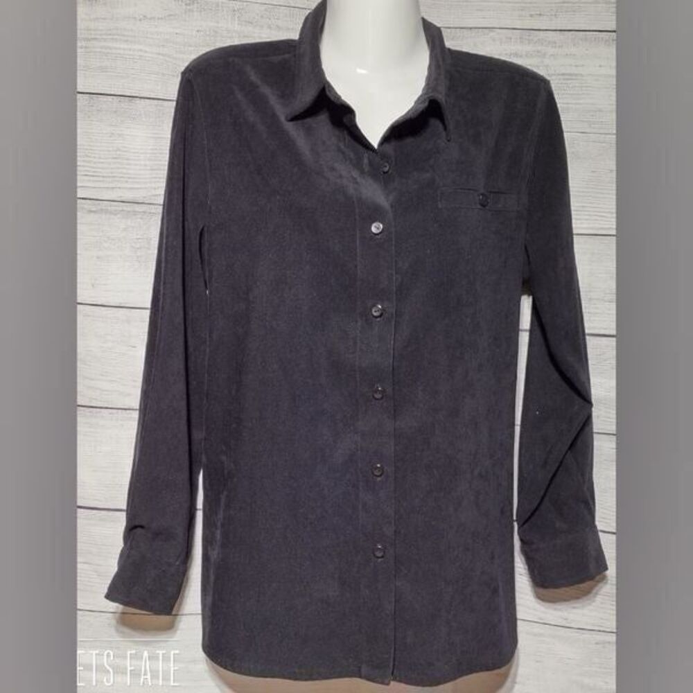 Sag Harbor Women's Button Down Black Blouse Top Sz 10 Petite
